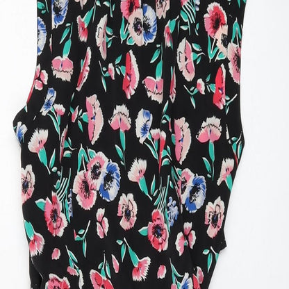 Miss Selfridge Womens Black Floral Polyester A-Line Size 8 Collared Button