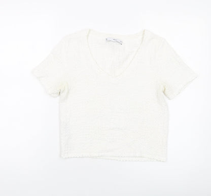 Womens UK Size S Mango Ivory Cropped T-Shirt