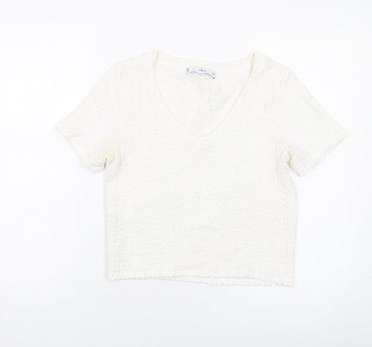 Womens UK Size S Mango Ivory Cropped T-Shirt
