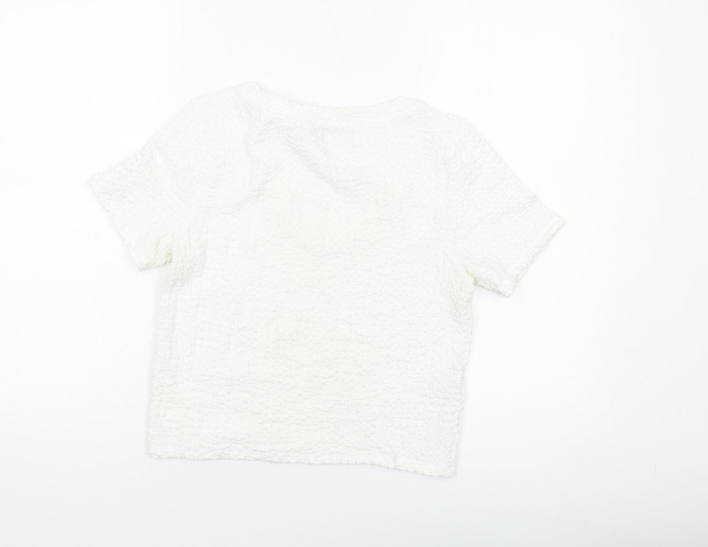 Womens UK Size S Mango Ivory Cropped T-Shirt