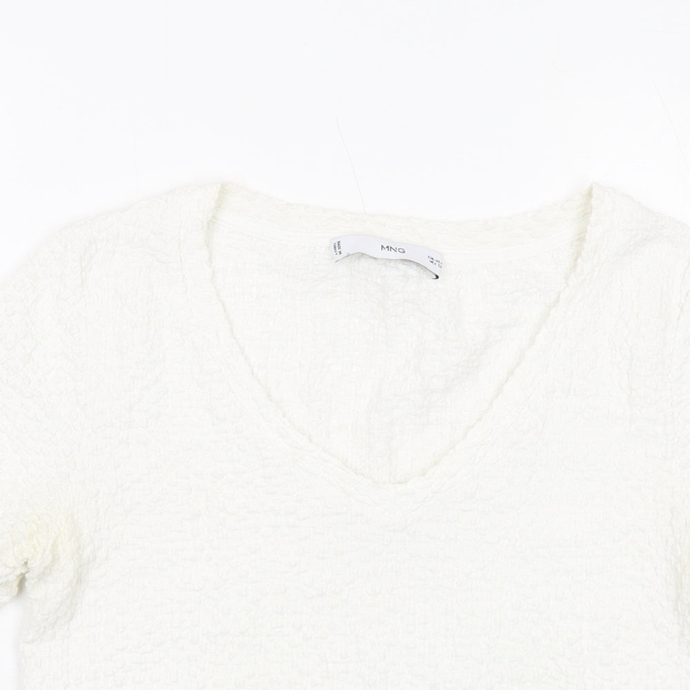 Womens UK Size S Mango Ivory Cropped T-Shirt