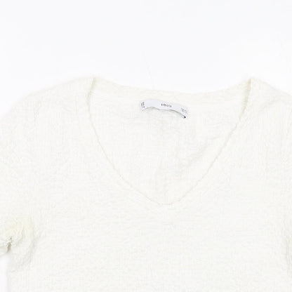 Womens UK Size S Mango Ivory Cropped T-Shirt