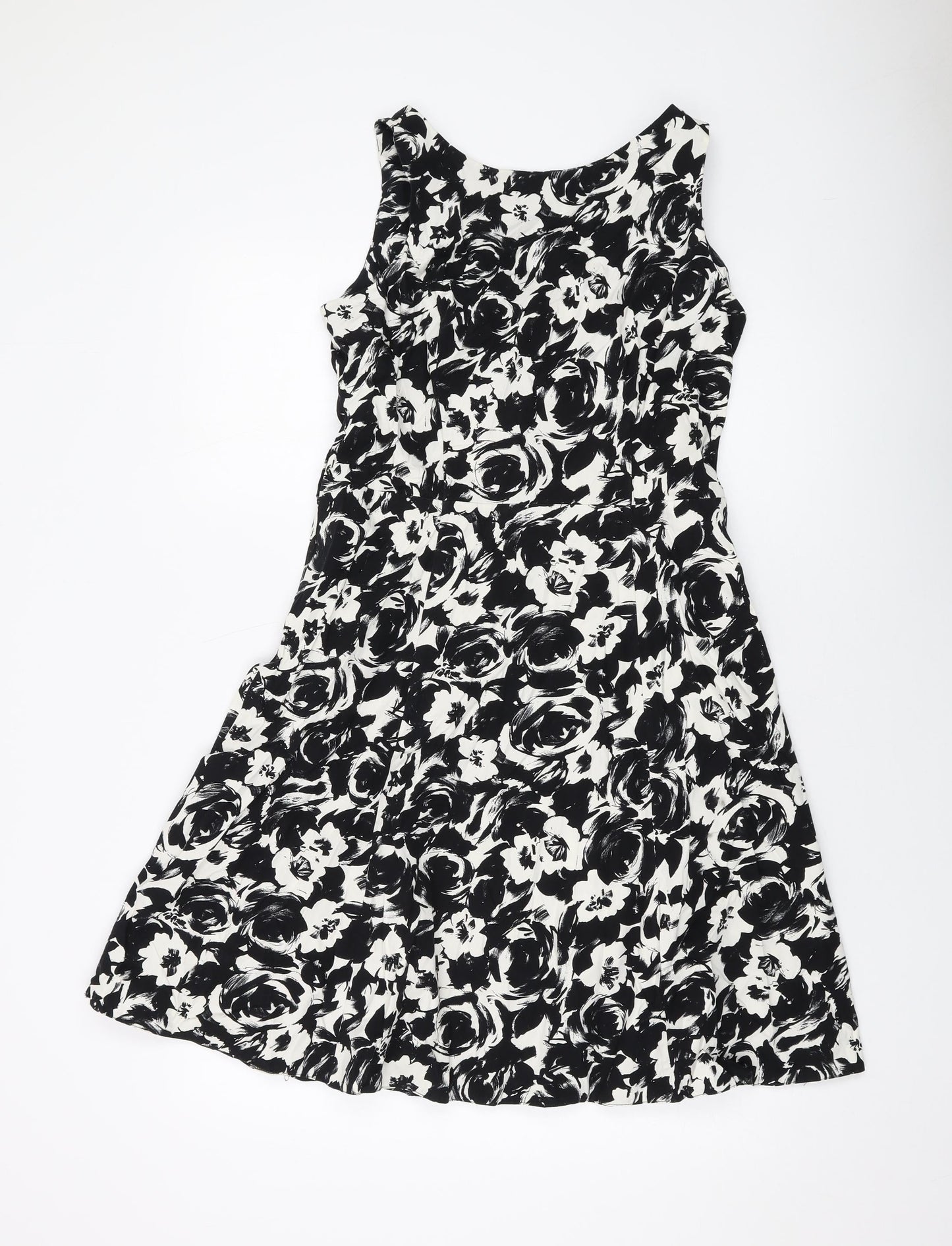 Dorothy Perkins Womens Black Geometric Cotton A-Line Size 12 Round Neck Zip