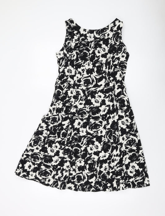 Dorothy Perkins Womens Black Geometric Cotton A-Line Size 12 Round Neck Zip