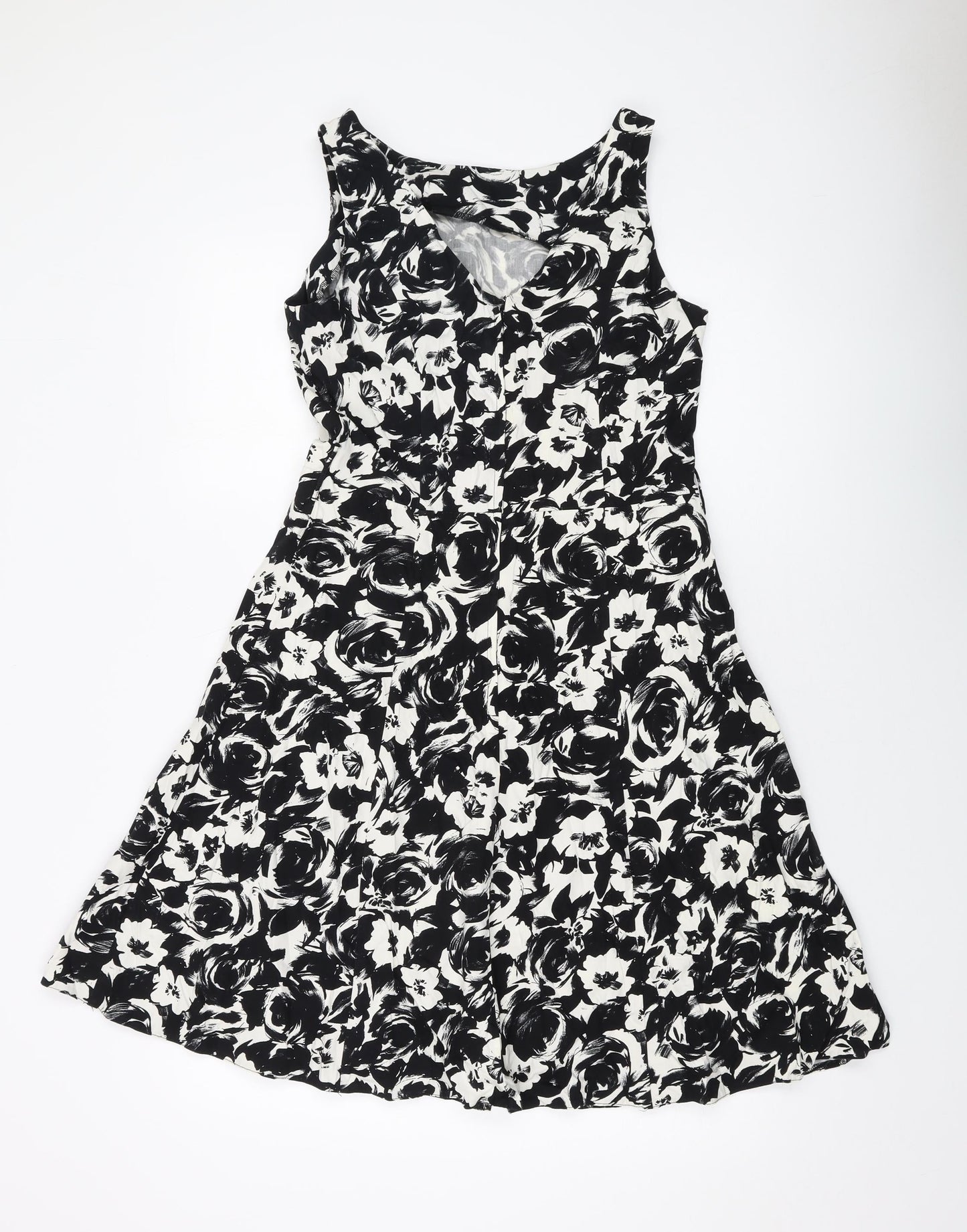 Dorothy Perkins Womens Black Geometric Cotton A-Line Size 12 Round Neck Zip