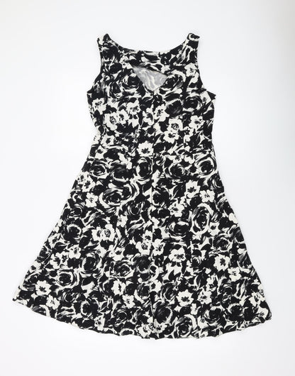 Dorothy Perkins Womens Black Geometric Cotton A-Line Size 12 Round Neck Zip