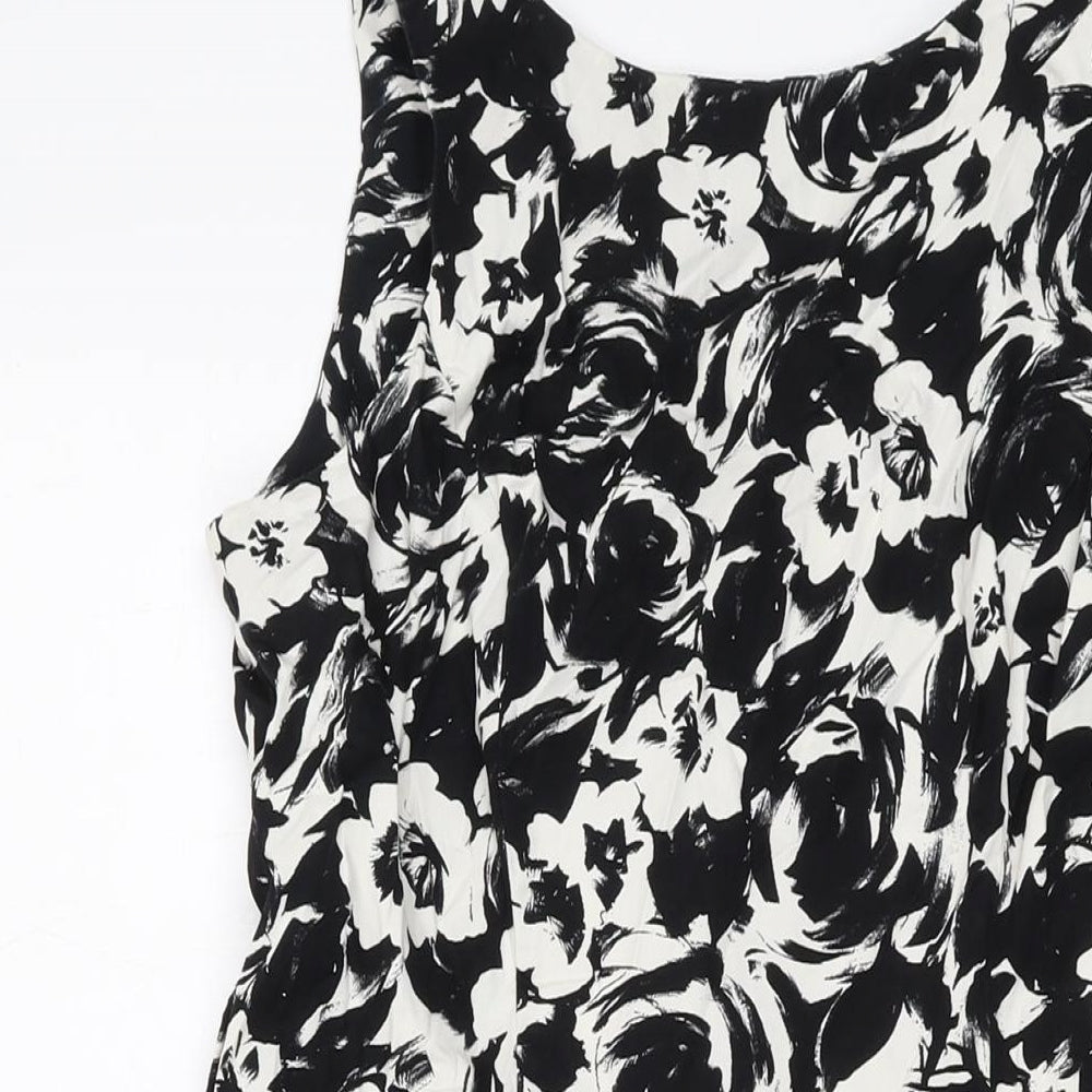 Dorothy Perkins Womens Black Geometric Cotton A-Line Size 12 Round Neck Zip