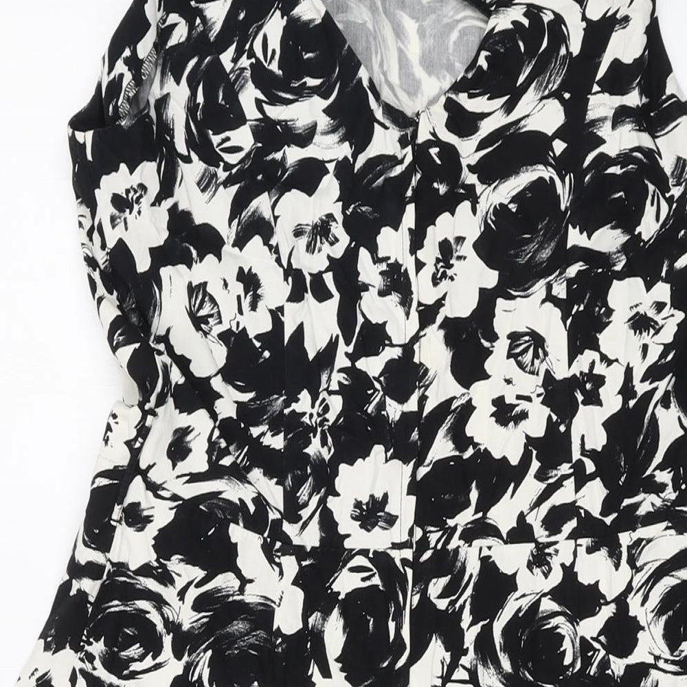 Dorothy Perkins Womens Black Geometric Cotton A-Line Size 12 Round Neck Zip