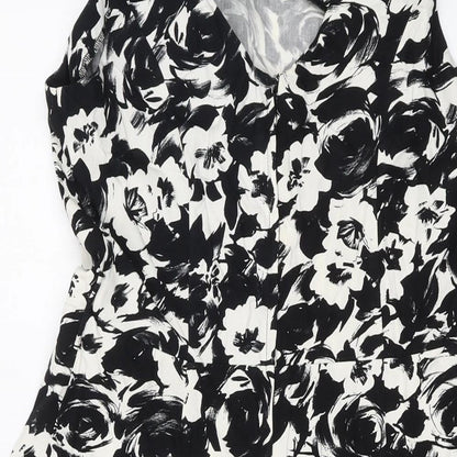 Dorothy Perkins Womens Black Geometric Cotton A-Line Size 12 Round Neck Zip