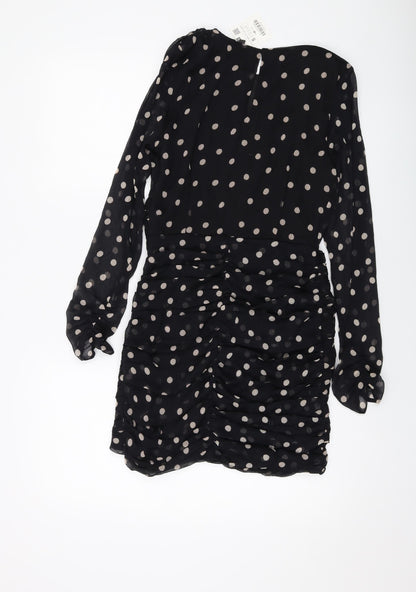 Zara Womens Beige Polka Dot Polyester Mini Size S Round Neck Button