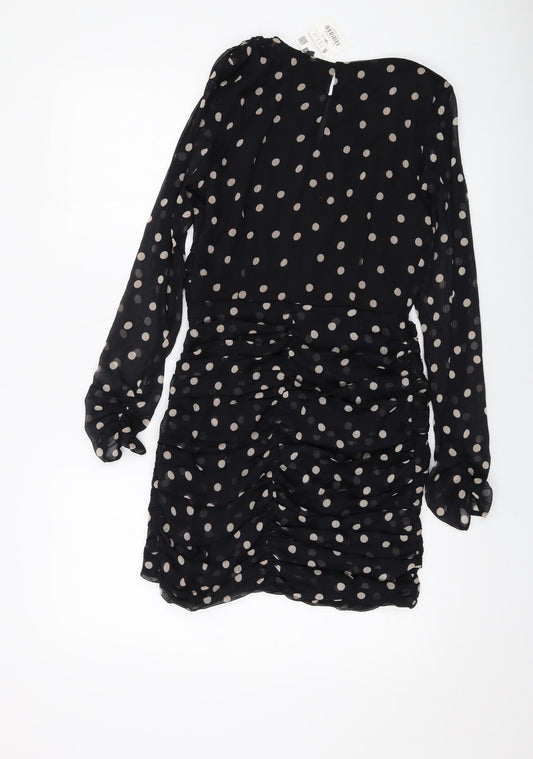 Zara Womens Beige Polka Dot Polyester Mini Size S Round Neck Button