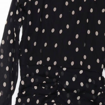 Zara Womens Beige Polka Dot Polyester Mini Size S Round Neck Button