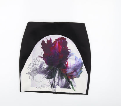 Missguided Womens Black Floral Polyester Mini Skirt Size 10 Zip
