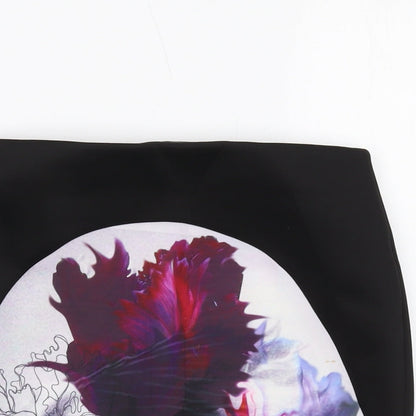 Missguided Womens Black Floral Polyester Mini Skirt Size 10 Zip