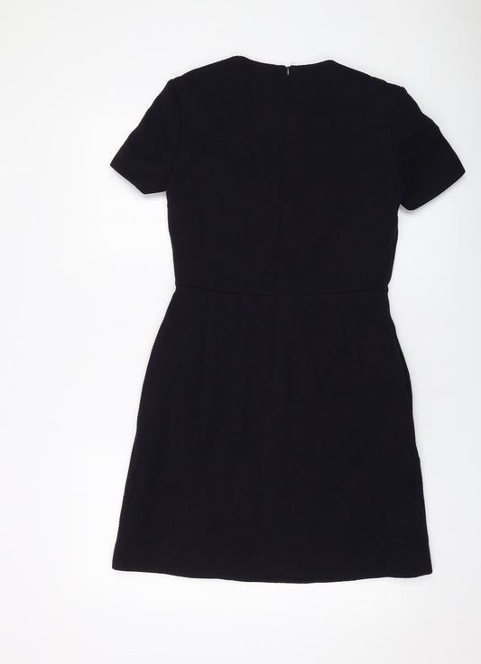 French Connection Womens Blue Polyester A-Line Size 8 Round Neck Zip