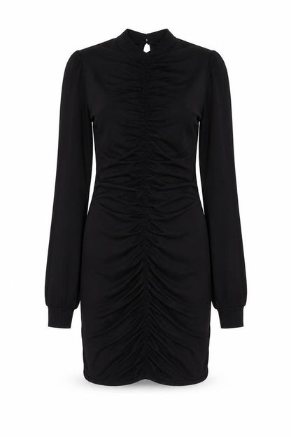 PRETTYLITTLETHING Womens Black Polyester Mini Size 8 Mock Neck Button