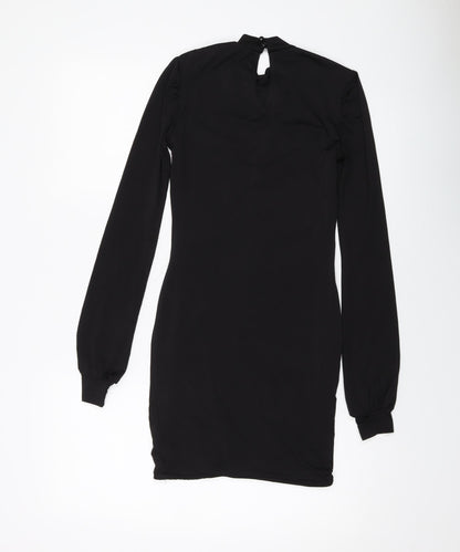 PRETTYLITTLETHING Womens Black Polyester Mini Size 8 Mock Neck Button