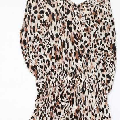 New Look Womens Beige Animal Print Viscose A-Line Size S Round Neck Pullover