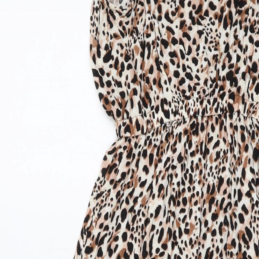 New Look Womens Beige Animal Print Viscose A-Line Size S Round Neck Pullover