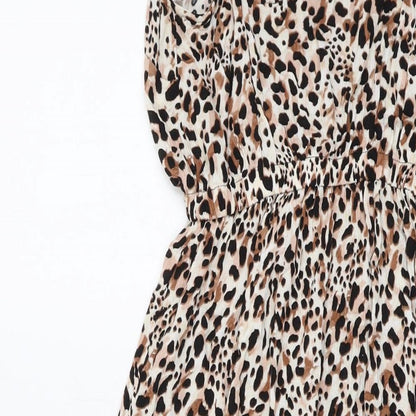 New Look Womens Beige Animal Print Viscose A-Line Size S Round Neck Pullover