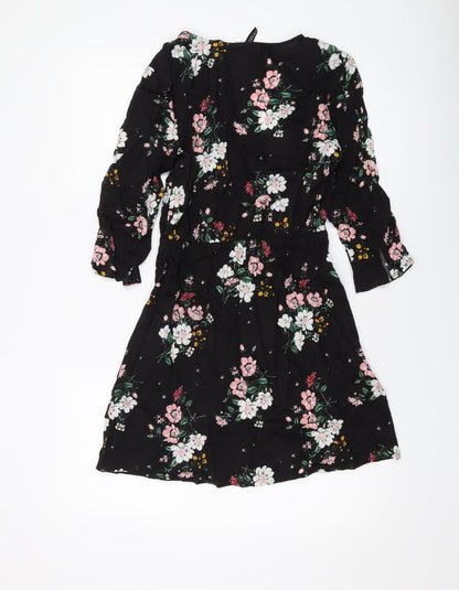 H&M Womens Black Floral Viscose A-Line Size 8 V-Neck Pullover