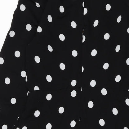 New Look Womens Black Polka Dot Polyester A-Line Size 6 Mock Neck Button