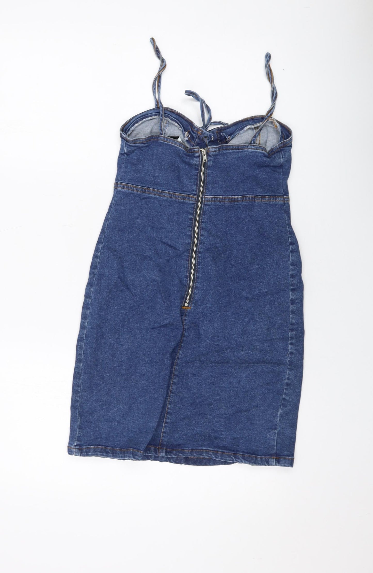 Denim & Co. Womens Blue Cotton Mini Size 8 Sweetheart Zip
