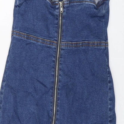 Denim & Co. Womens Blue Cotton Mini Size 8 Sweetheart Zip