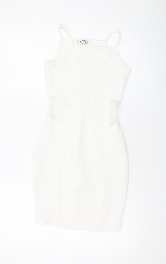 Miss Selfridge Womens White Polyester Mini Size 10 Square Neck Pullover