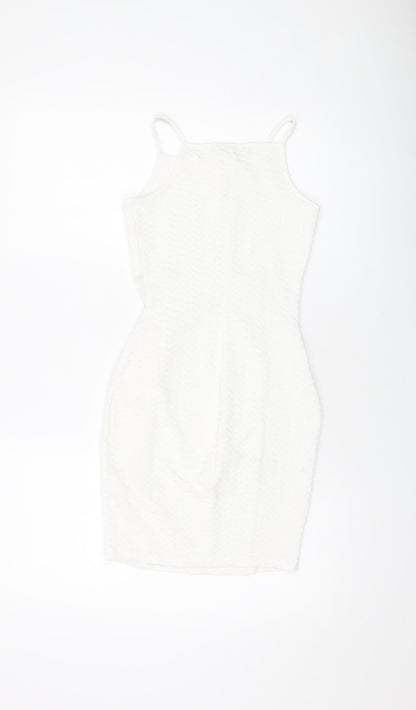 Miss Selfridge Womens White Polyester Mini Size 10 Square Neck Pullover