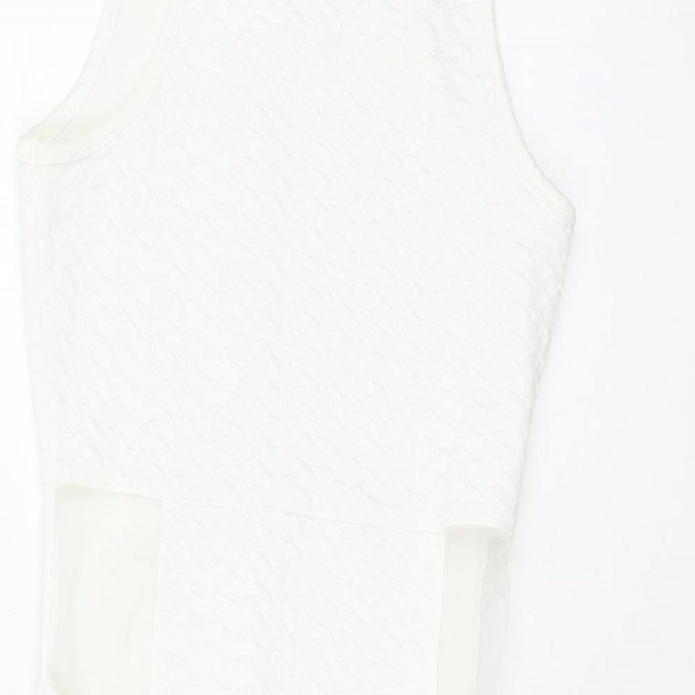 Miss Selfridge Womens White Polyester Mini Size 10 Square Neck Pullover