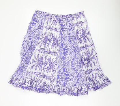 M&Co Womens Purple Geometric Cotton A-Line Skirt Size 14 Zip