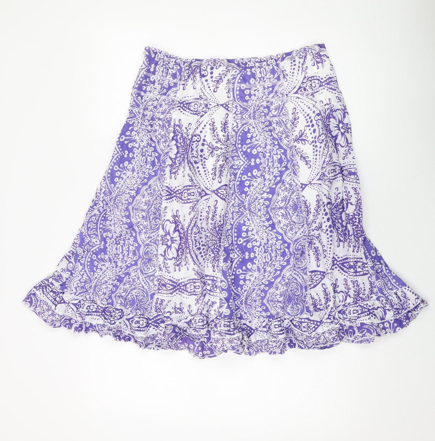 M&Co Womens Purple Geometric Cotton A-Line Skirt Size 14 Zip