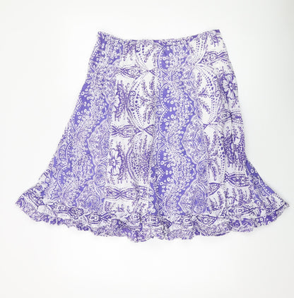 M&Co Womens Purple Geometric Cotton A-Line Skirt Size 14 Zip