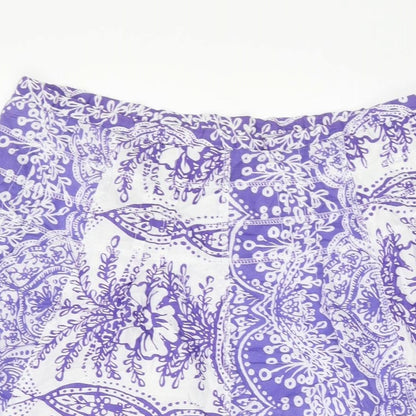 M&Co Womens Purple Geometric Cotton A-Line Skirt Size 14 Zip