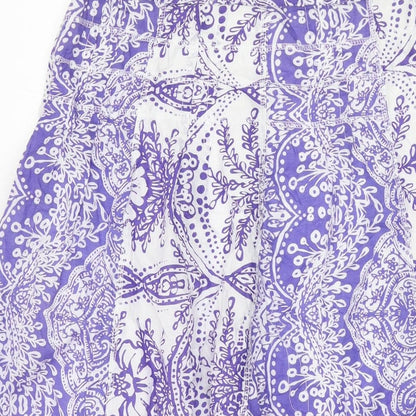M&Co Womens Purple Geometric Cotton A-Line Skirt Size 14 Zip
