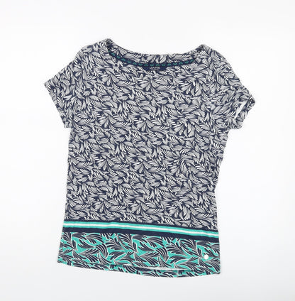 Maine Womens Blue Geometric Cotton Basic T-Shirt Size 12 Round Neck