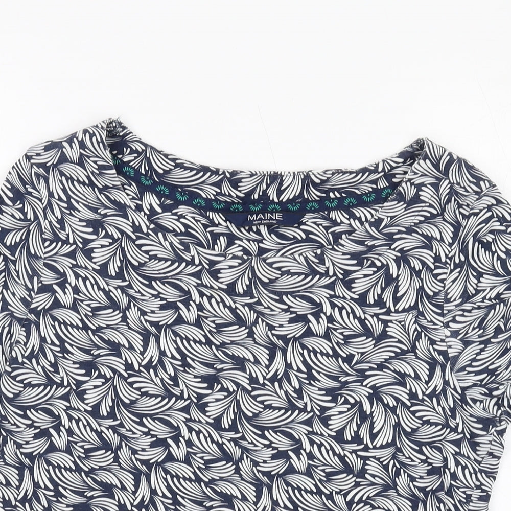 Maine Womens Blue Geometric Cotton Basic T-Shirt Size 12 Round Neck