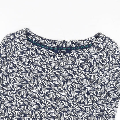 Maine Womens Blue Geometric Cotton Basic T-Shirt Size 12 Round Neck