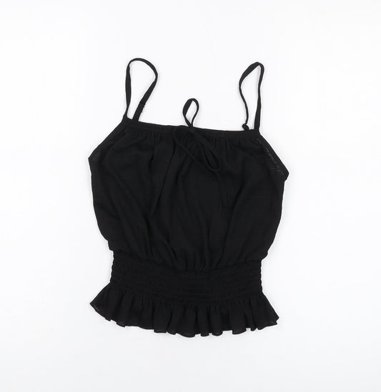New Look Womens Black Polyester Cropped Tank Size 10 Square Neck