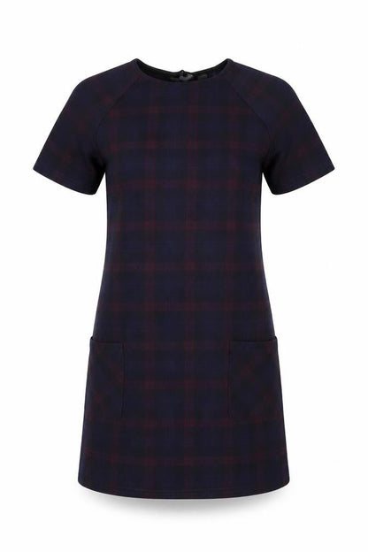 New Look Womens Blue Plaid Polyester A-Line Size 8 Round Neck Pullover