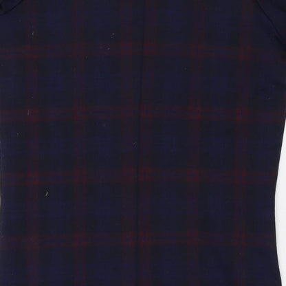 New Look Womens Blue Plaid Polyester A-Line Size 8 Round Neck Pullover
