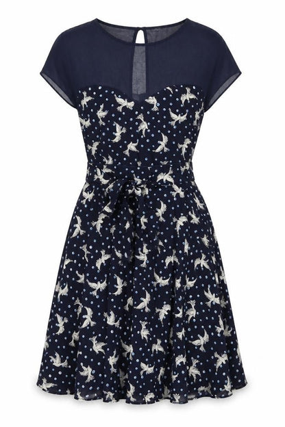 M&Co Womens Blue Geometric Polyester A-Line Size 8 Round Neck Button