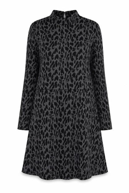Warehouse Womens Grey Animal Print Polyester A-Line Size 12 Mock Neck Button