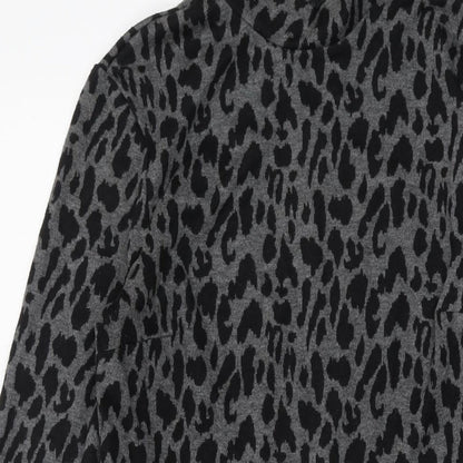 Warehouse Womens Grey Animal Print Polyester A-Line Size 12 Mock Neck Button