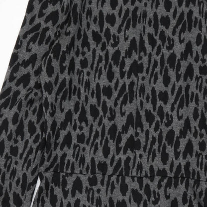 Warehouse Womens Grey Animal Print Polyester A-Line Size 12 Mock Neck Button