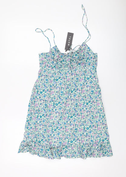 Motel Womens Multicoloured Floral Viscose Mini Size S Round Neck Zip