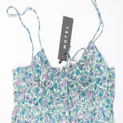 Motel Womens Multicoloured Floral Viscose Mini Size S Round Neck Zip