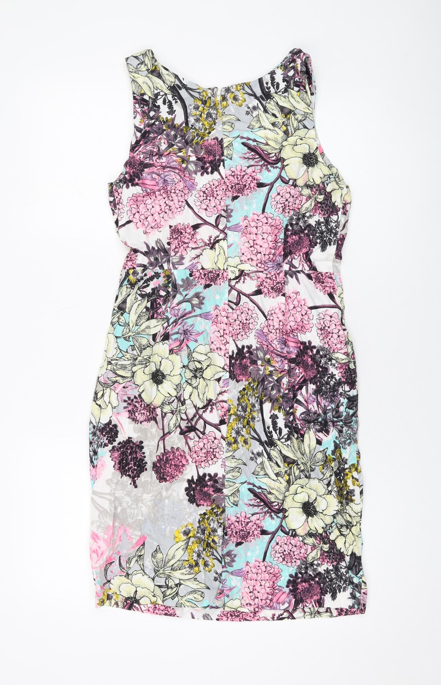 Dorothy Perkins Womens Multicoloured Floral Cotton Sheath Size 12 V-Neck Zip