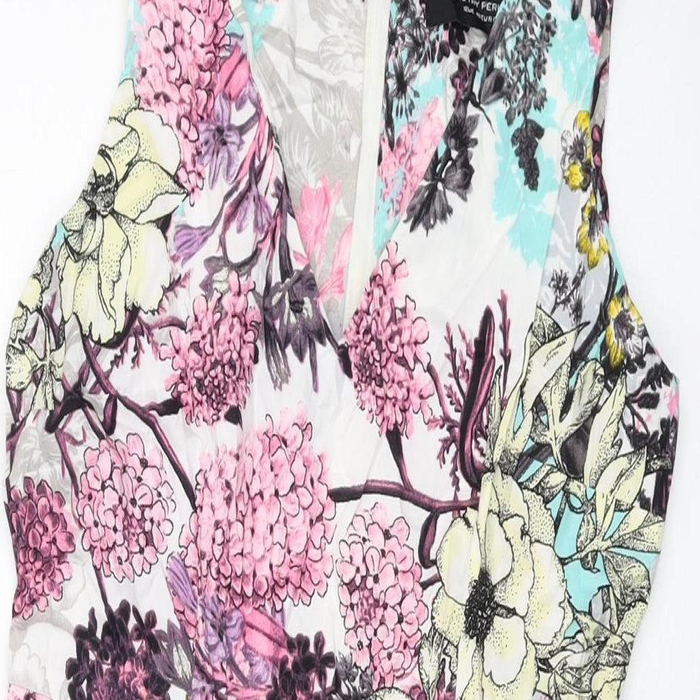 Dorothy Perkins Womens Multicoloured Floral Cotton Sheath Size 12 V-Neck Zip